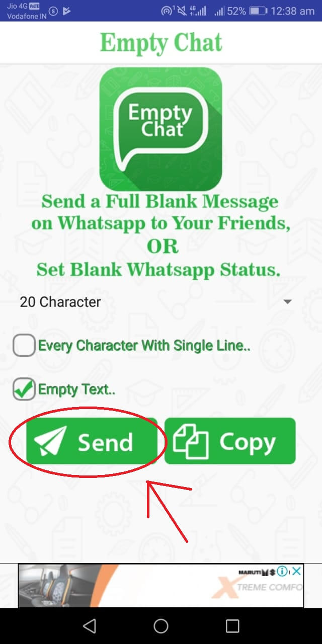 send blank message on whatsapp